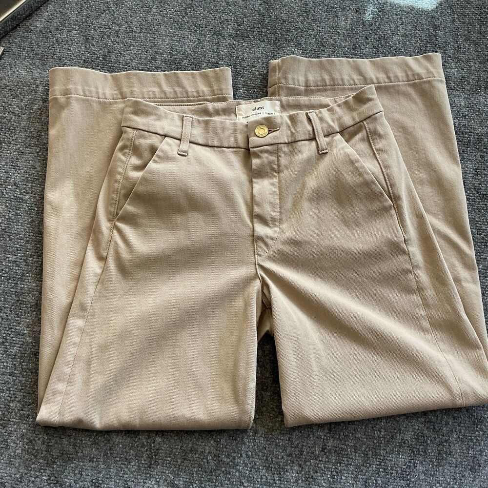 elims Malibu Cropped Wide Leg Chino Pants Khaki Tan Women's Size 26